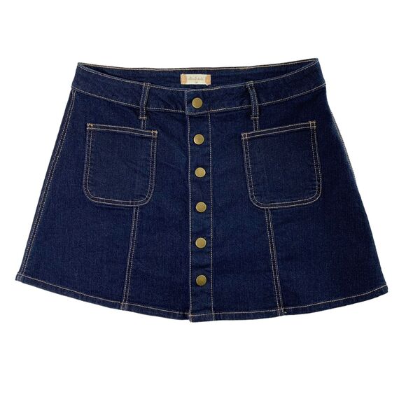 Altar'd State Jean Skirt Womens Medium Blue Dark Wash Denim Short Snap‎ Up - Picture 1 of 6
